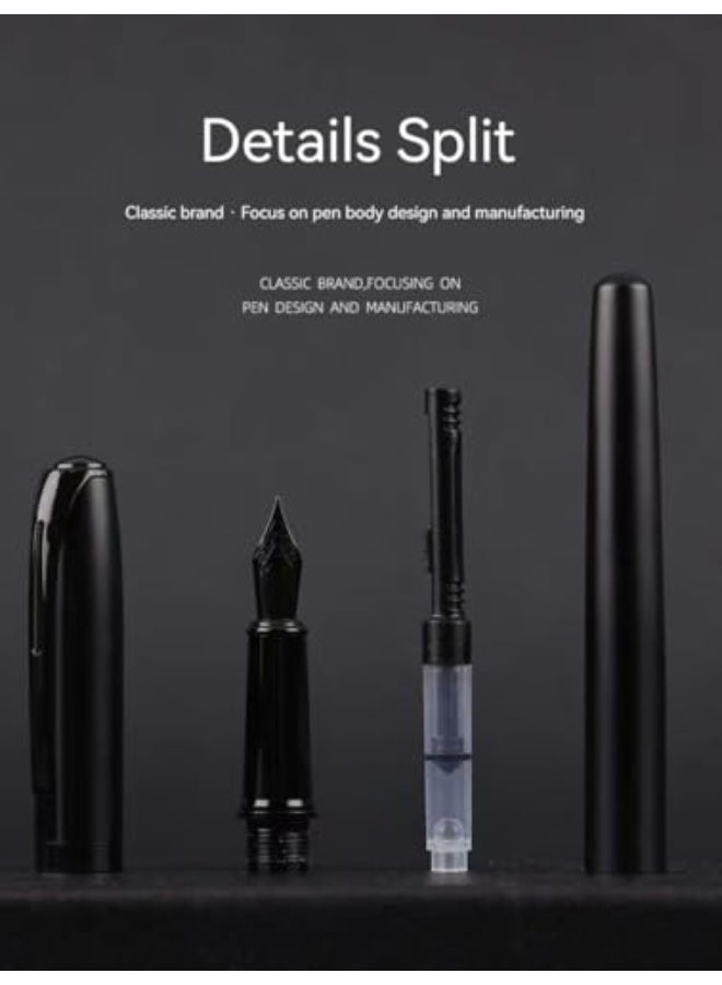 CLENEA Black Metal Fountain Pen，Extra Fine Nib Fountain Pen，Fountain pen for writing refillable，fountain pens with sacs，Contains 1 pen and 6 blue ink sacs and 6 black ink sacs - Image 2